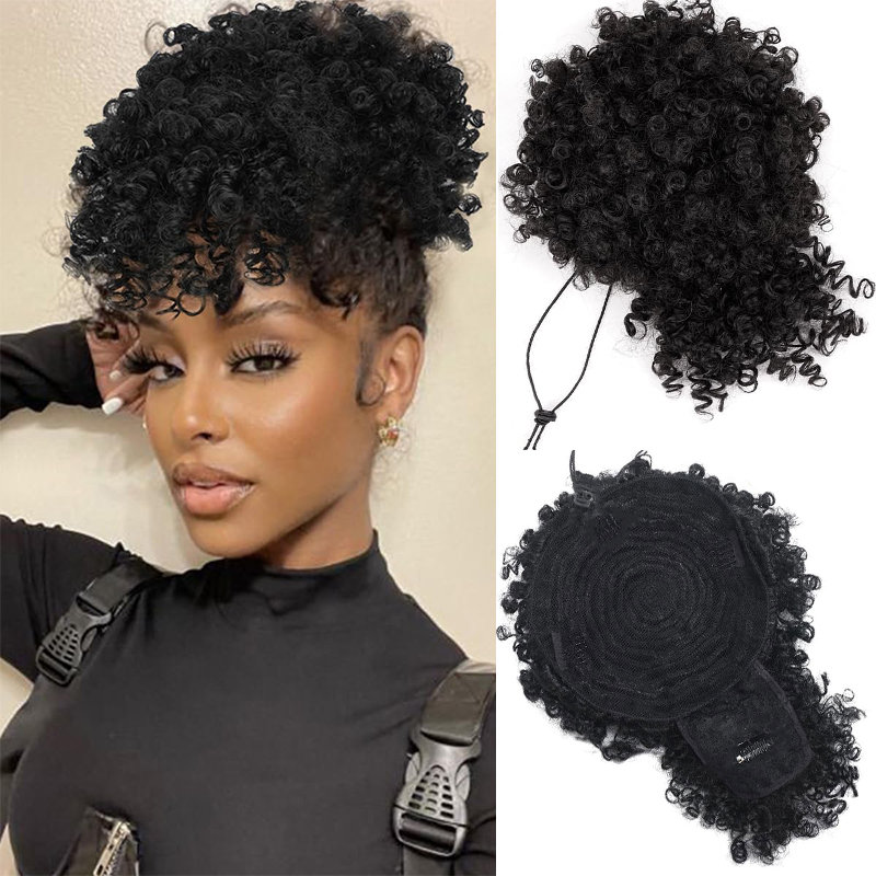 Drawstring Afro Curly Puff Ponytail - Afro Puff Kinky rambut keriting Updo