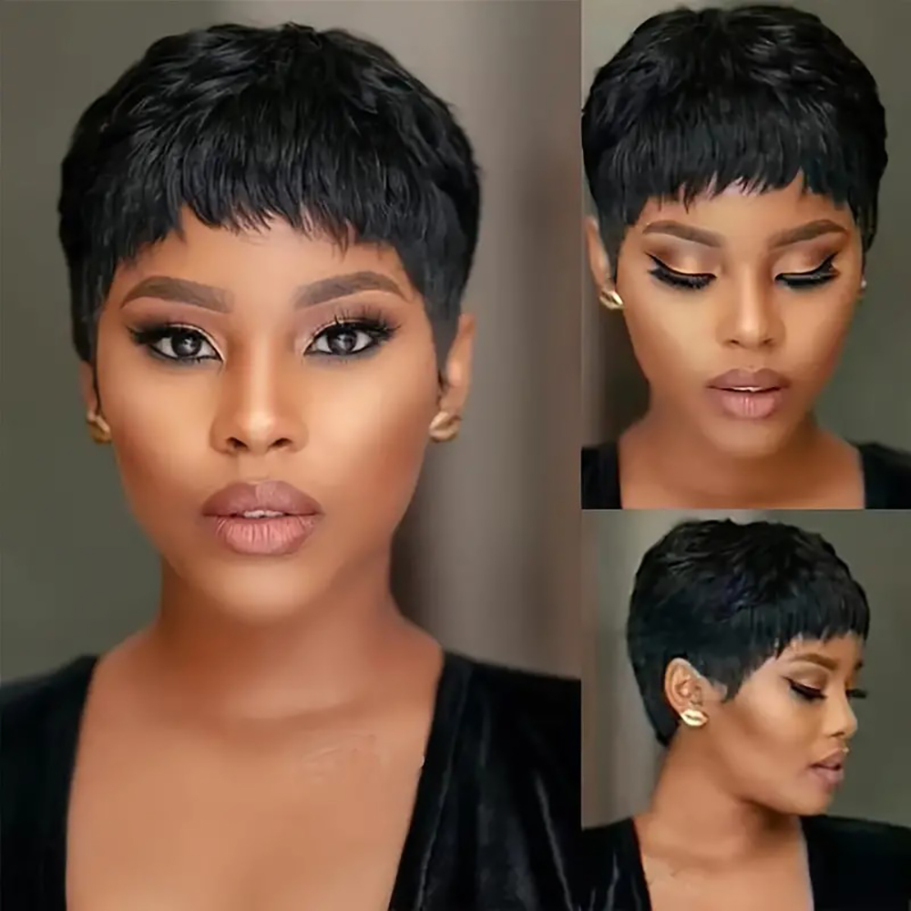 Short Pixie Cut Wig Human Hair Cheap - Wig Rambut Manusia Lurus Pendek Warna