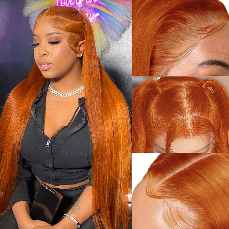 Glueless Wear And Go Human Hair Wig - Wig depan renda jahe oranye 34