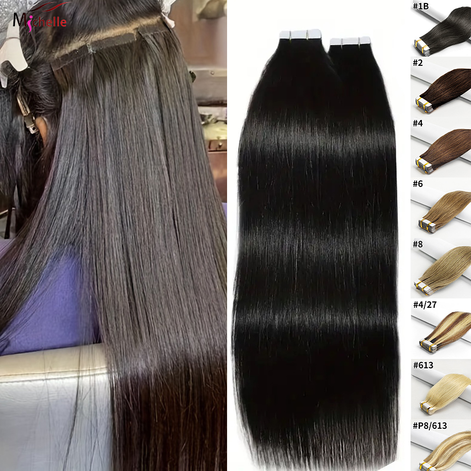 Invisible Tape In Extensions Real Hair - Ekstensi Rambut Tempel Lurus Rambut Asli