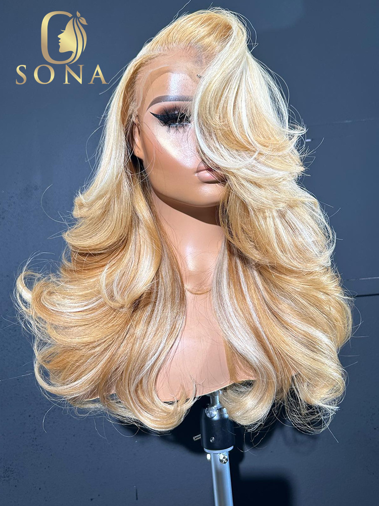 613 Blonde Body Wave Lace Front Wig - 613 # 27 # Wig Rambut