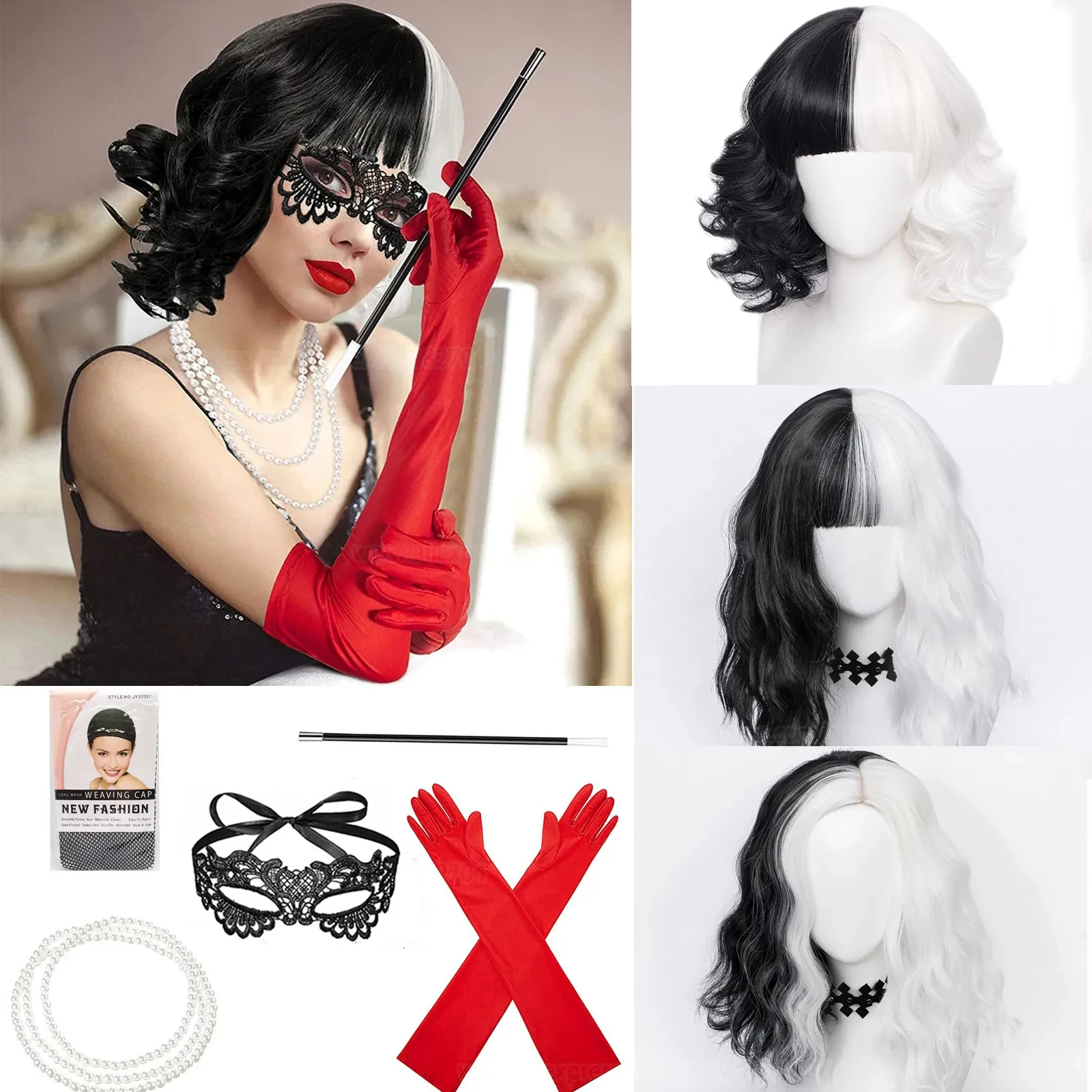 Synthetic Braided Wigs For Black Women - Wig Cosplay Anime Cruella de Vil,