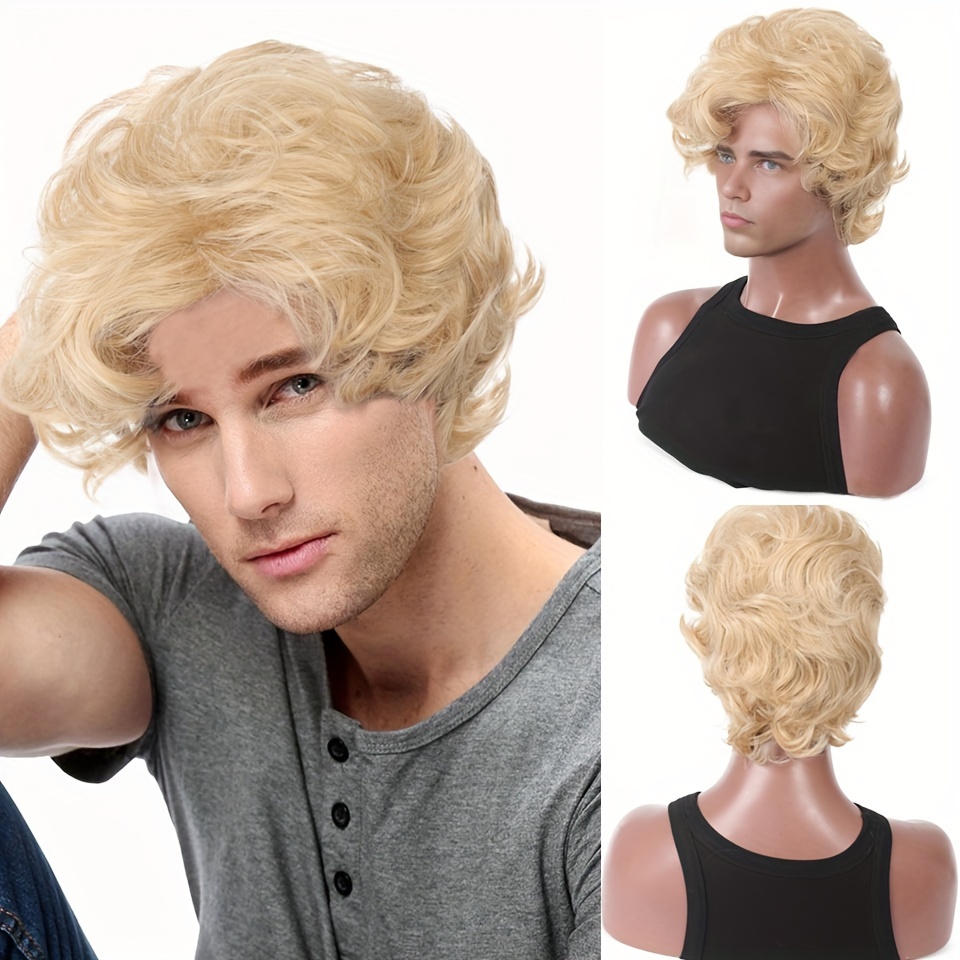 Synthetic Wigs - Wig Pirang Pria Wig Sintetis Pendek