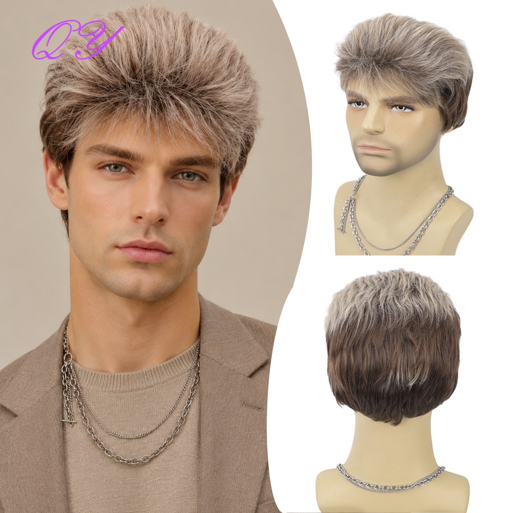 Synthetic Wigs - Wig Sintetis Pendek Cokelat Flaxen Berlapis