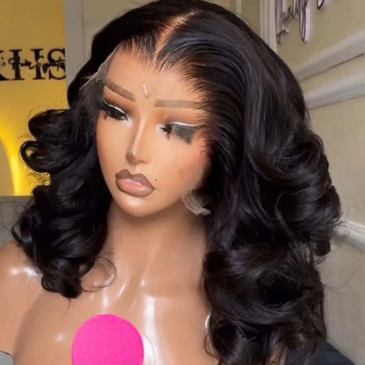 Pre Parted 13X4 Lace Front Bob Wig - Wig Hitam Pendek Bob Bergelombang Lace