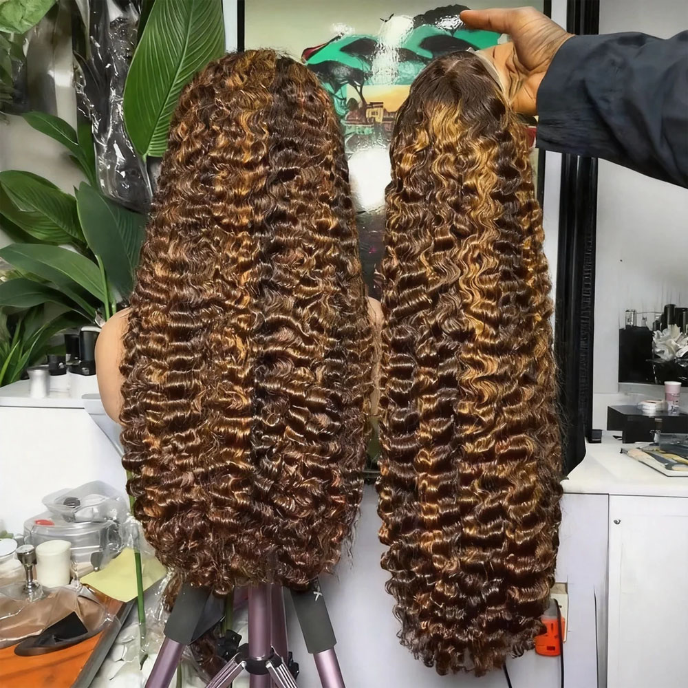 Hd Lace Frontal Wig Human Hair Pre Plucked - Wig Rambut Manusia Keriting Bouncy Highlight