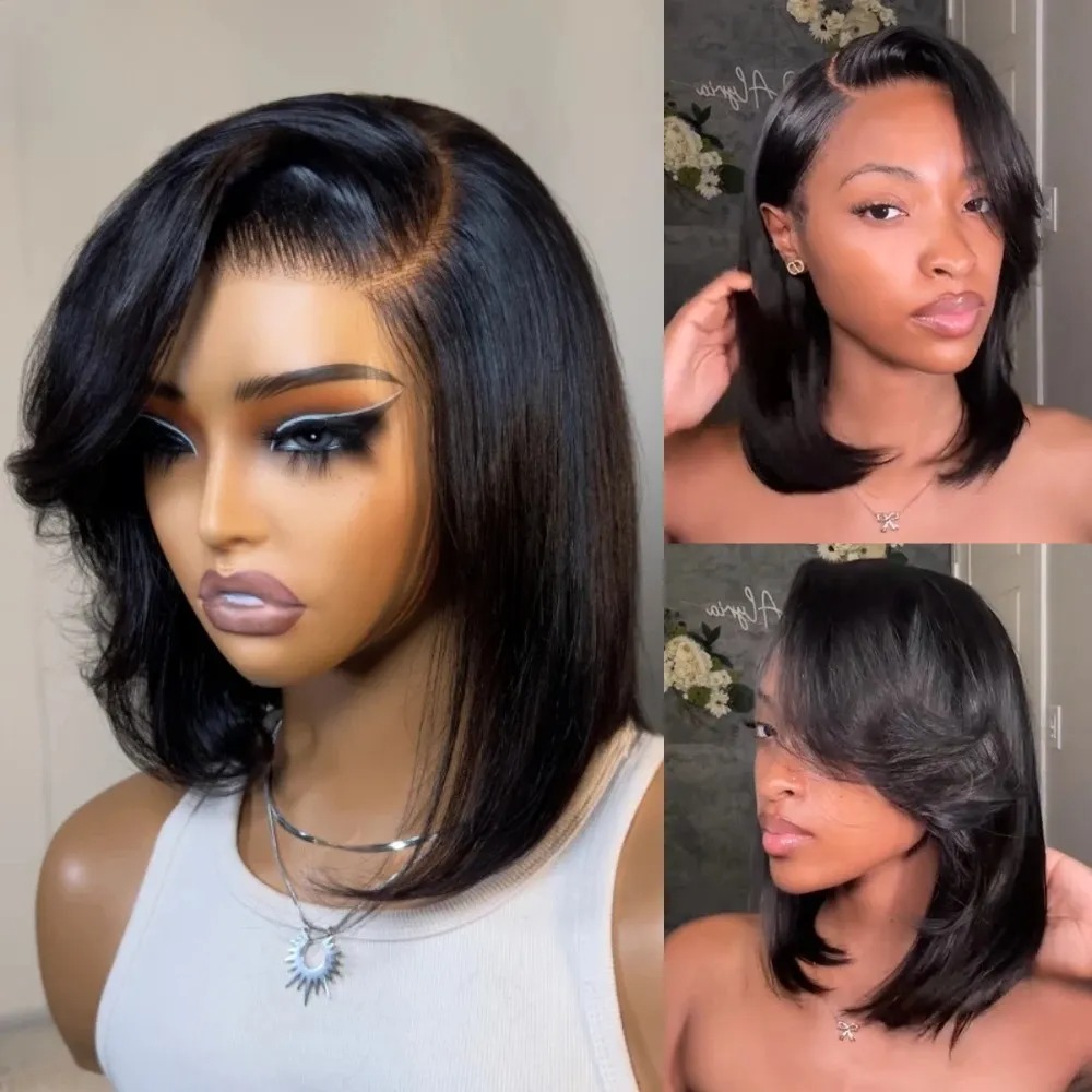Pre Parted 13X4 Lace Front Bob Wig - Wig Rambut Pendek Bob Hitam Lurus