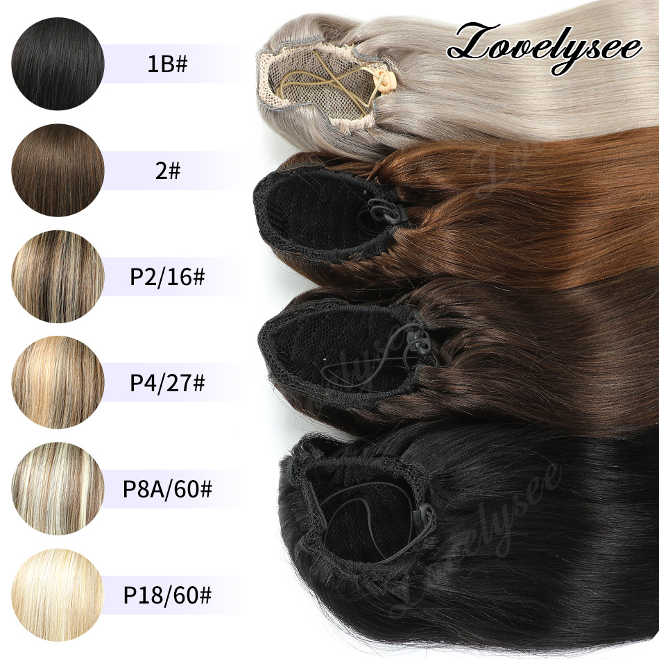 Seamless Clip In Hair Extensions Human Hair - Ekstensi Rambut Kuncir Kuda Pendek 14-18