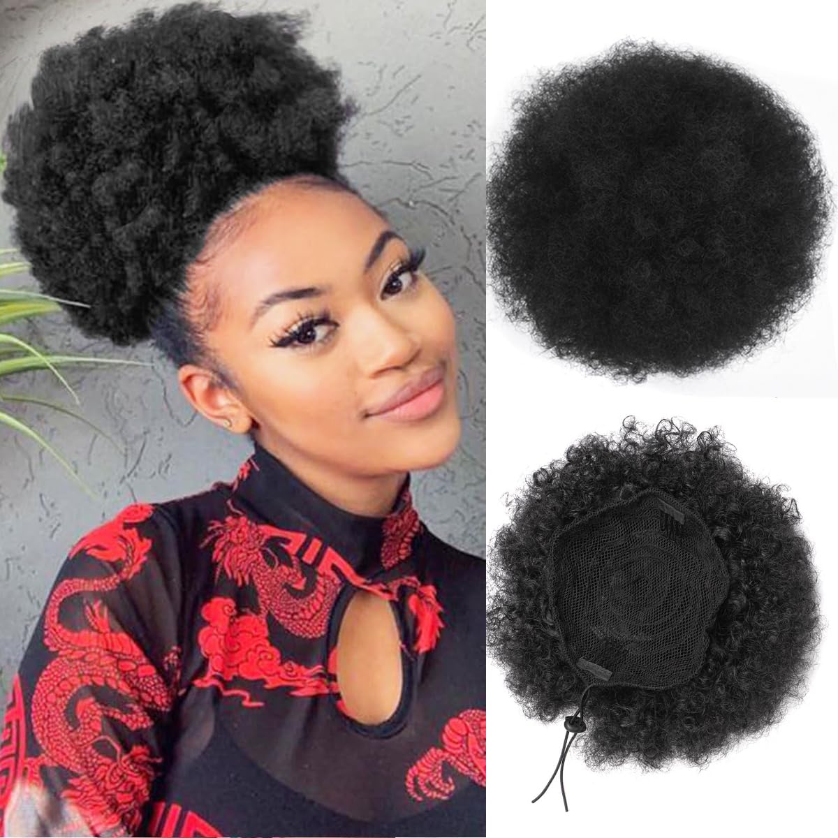 Drawstring Afro Curly Puff Ponytail - Afro Puff serut ekor kuda untuk