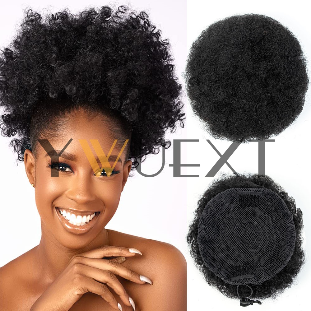 Drawstring Afro Curly Puff Ponytail - Ekstensi rambut asli Afro Puff Drawstring