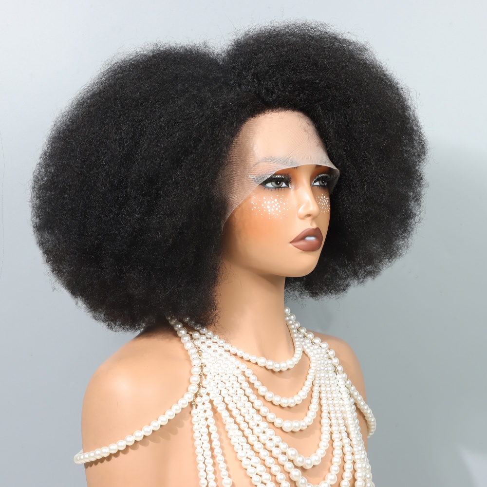 Glueless Wear And Go Human Hair Wig - Wig Afro 14 Inch untuk Wanita