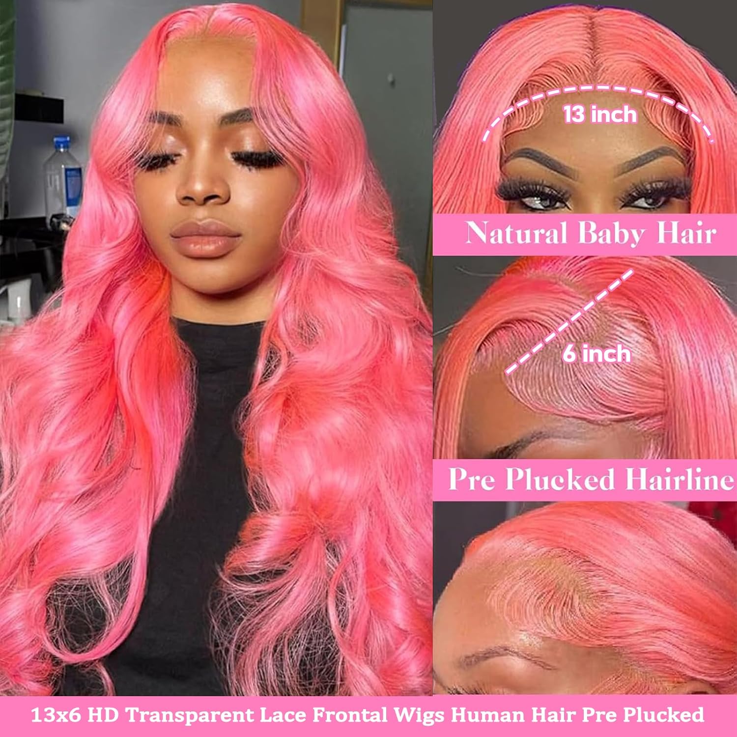 Wig Rambut Asli Berwarna Pink  - Hd Lace Frontal Wig Human Hair Pre Plucked ulasan dan harga