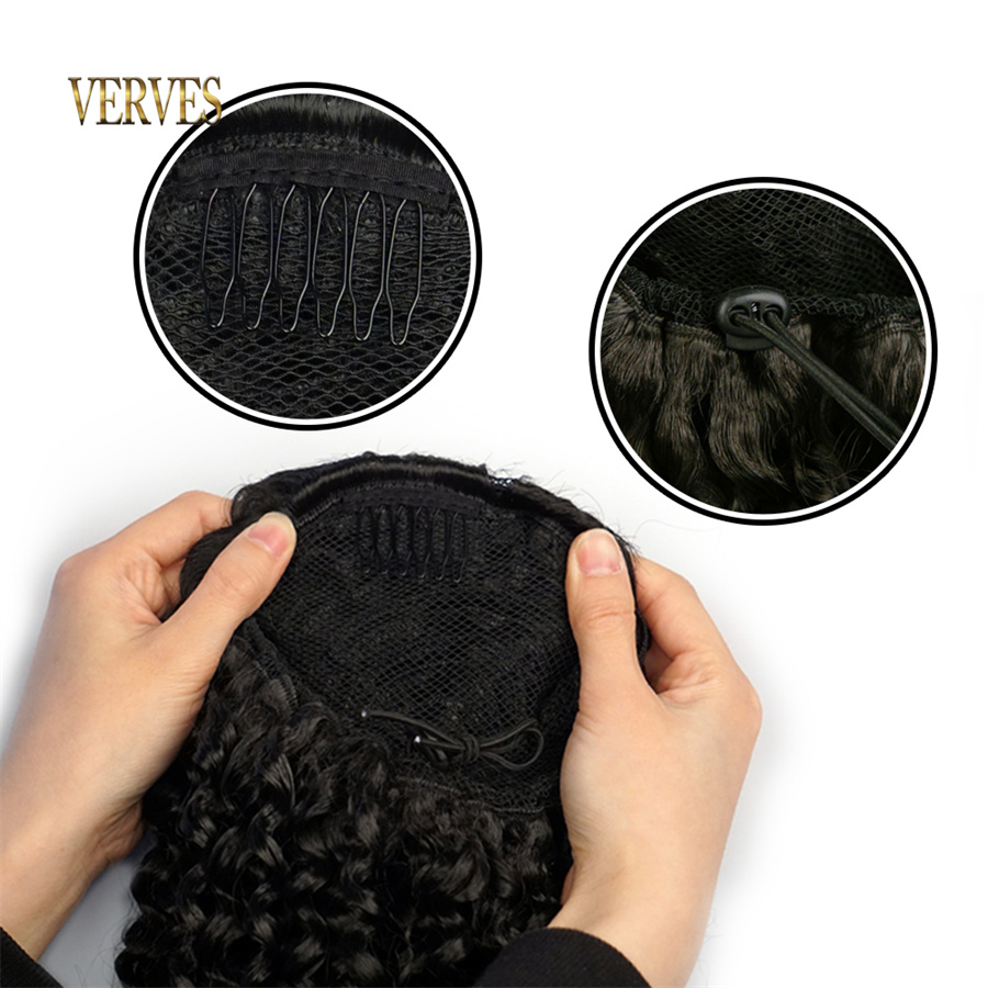 VERVES Sintetis Serut Puff Eko - Drawstring Afro Curly Puff Ponytail ulasan dan harga