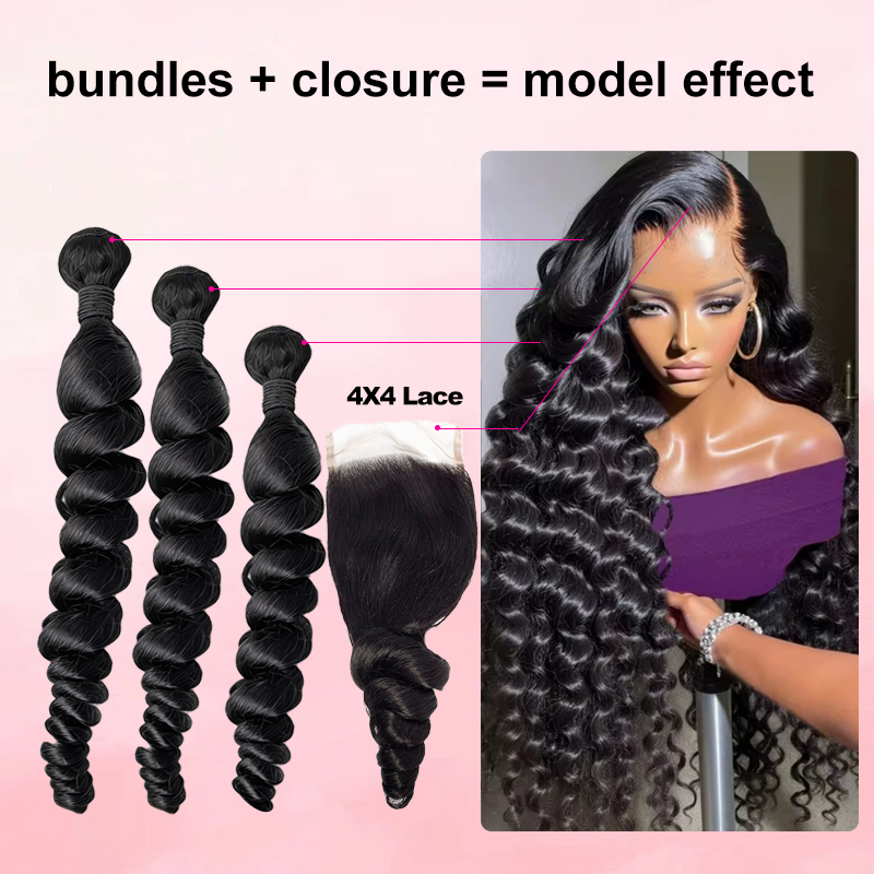 30 40 Inch Loose Wave Bundles  - Deep Wave 3 Bundles With Closure ulasan dan harga