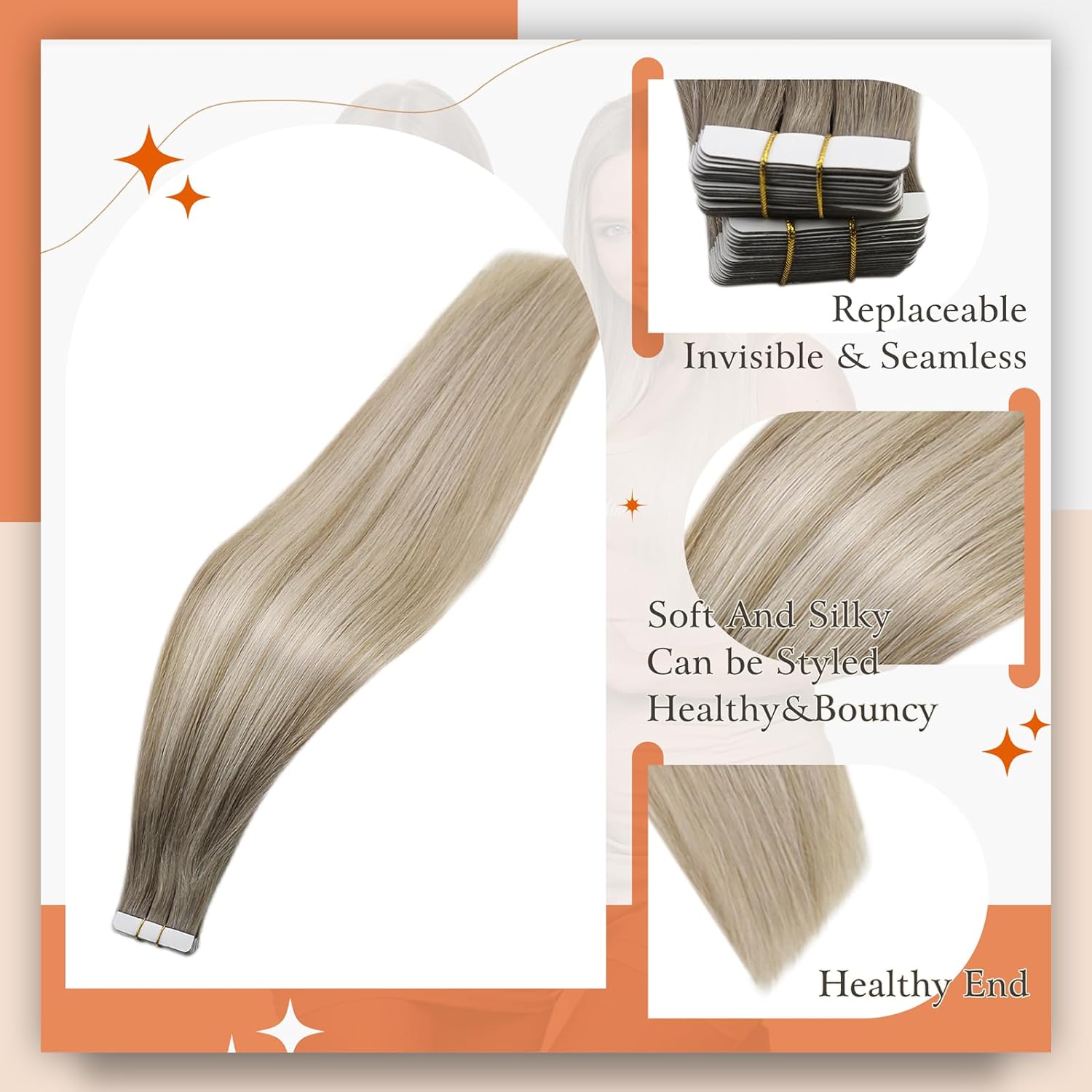 Pita rambut asli bersinar penu - Invisible Tape In Extensions Real Hair ulasan dan harga