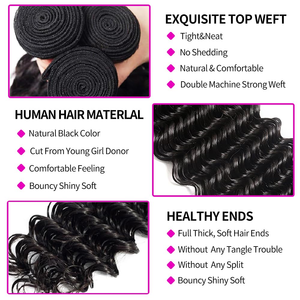 Paket Rambut Deep Wave dengan  - Deep Wave 3 Bundles With Closure ulasan dan harga