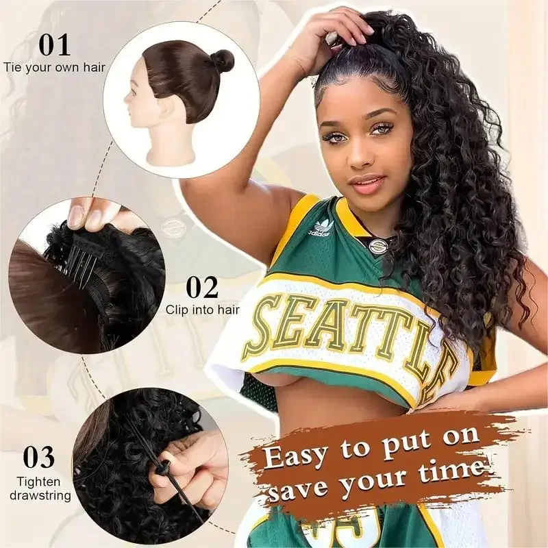 Ekstensi Ekor Kuda Serut Kerit - Drawstring Afro Curly Puff Ponytail ulasan dan harga