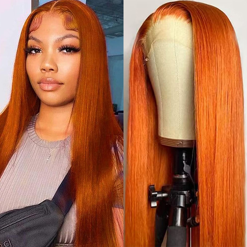 Wig depan renda jahe oranye 34 - Glueless Wear And Go Human Hair Wig ulasan dan harga