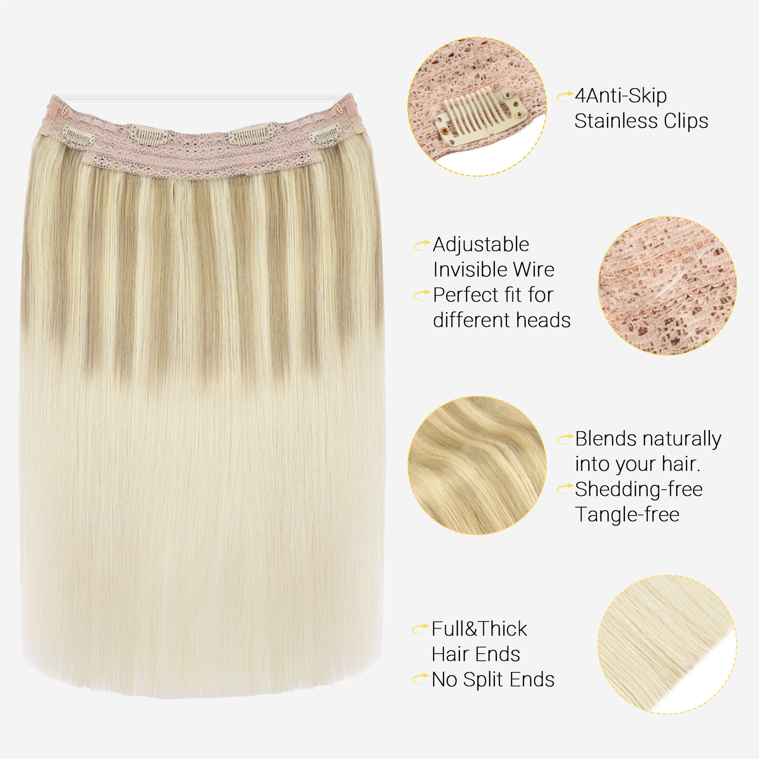 Ekstensi Rambut Halo Wire Sunm - Seamless Clip In Hair Extensions Human Hair ulasan dan harga