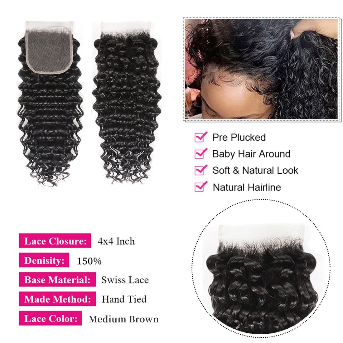 30 32 Inci Rambut Ikal Alami W - Deep Wave 3 Bundles With Closure ulasan dan harga