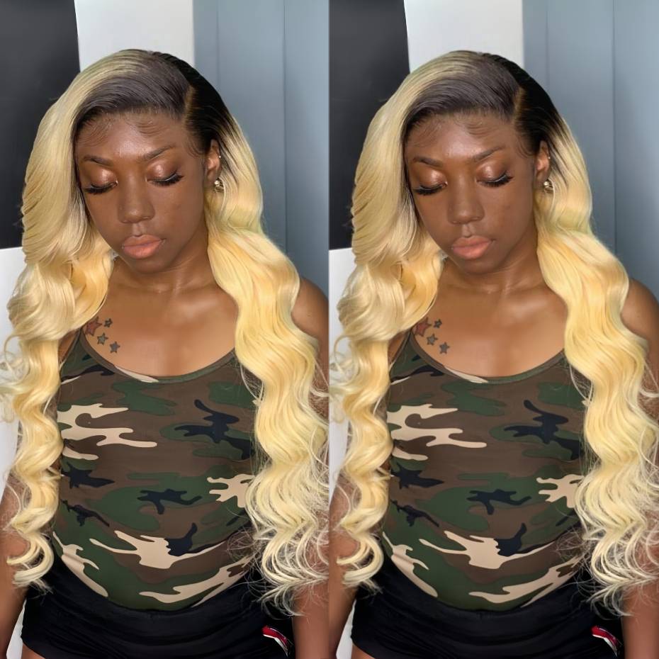 Wig Rambut Manusia Ombre Piran - 613 Blonde Body Wave Lace Front Wig ulasan dan harga