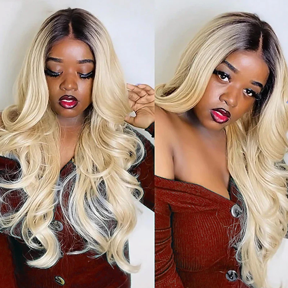 Wig Rambut Manusia Ombre Piran - 613 Blonde Body Wave Lace Front Wig ulasan dan harga