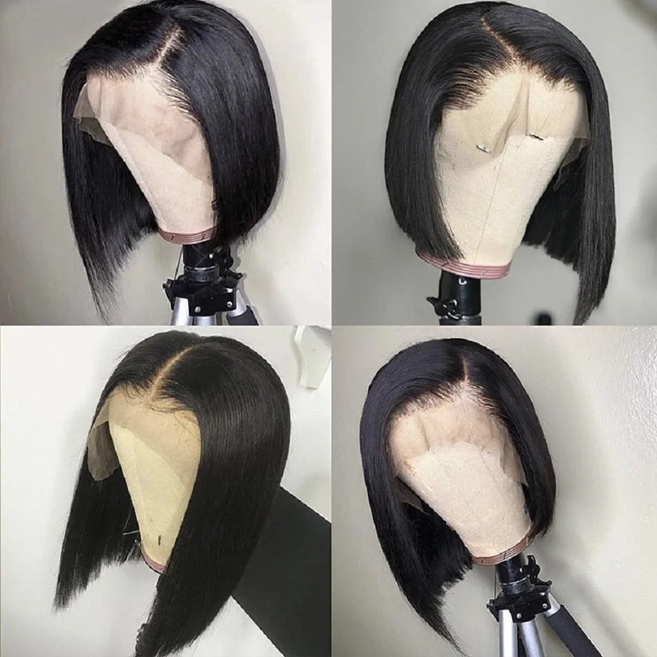 Wig Hitam Pendek Lace Front Wi - Pre Parted 13X4 Lace Front Bob Wig ulasan dan harga