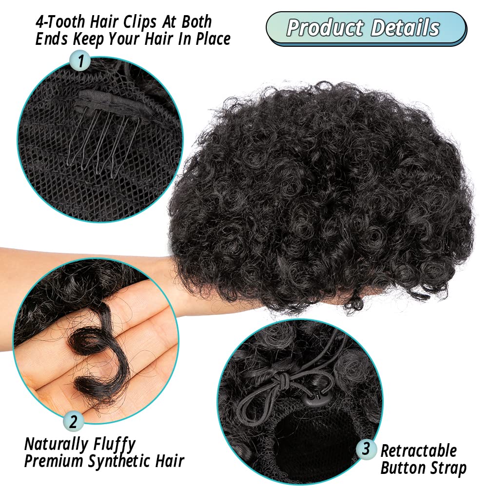 6 inci Afro Puff tali serut ek - Drawstring Afro Curly Puff Ponytail ulasan dan harga