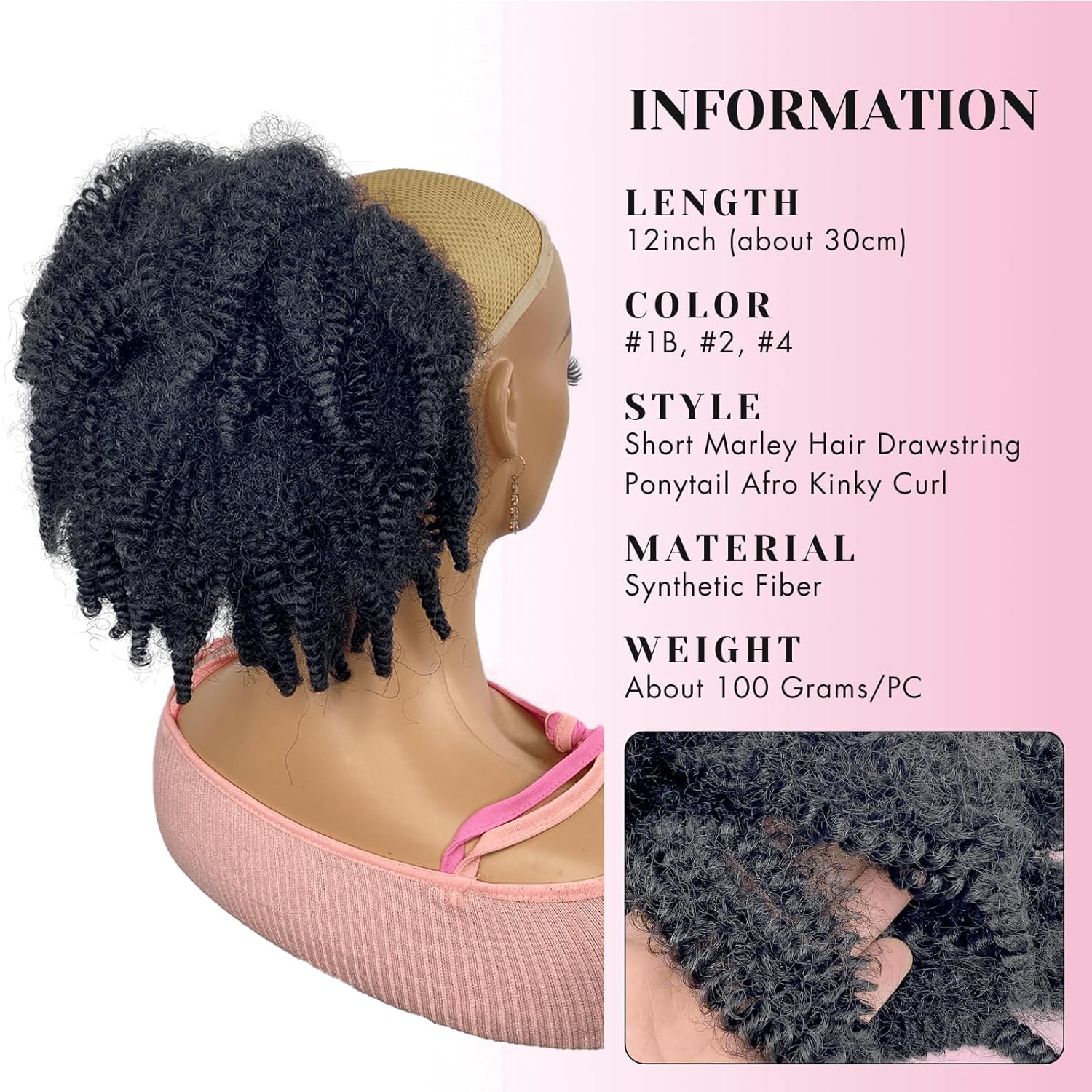 Rambut Marley Pendek 12 inci,  - Drawstring Afro Curly Puff Ponytail ulasan dan harga