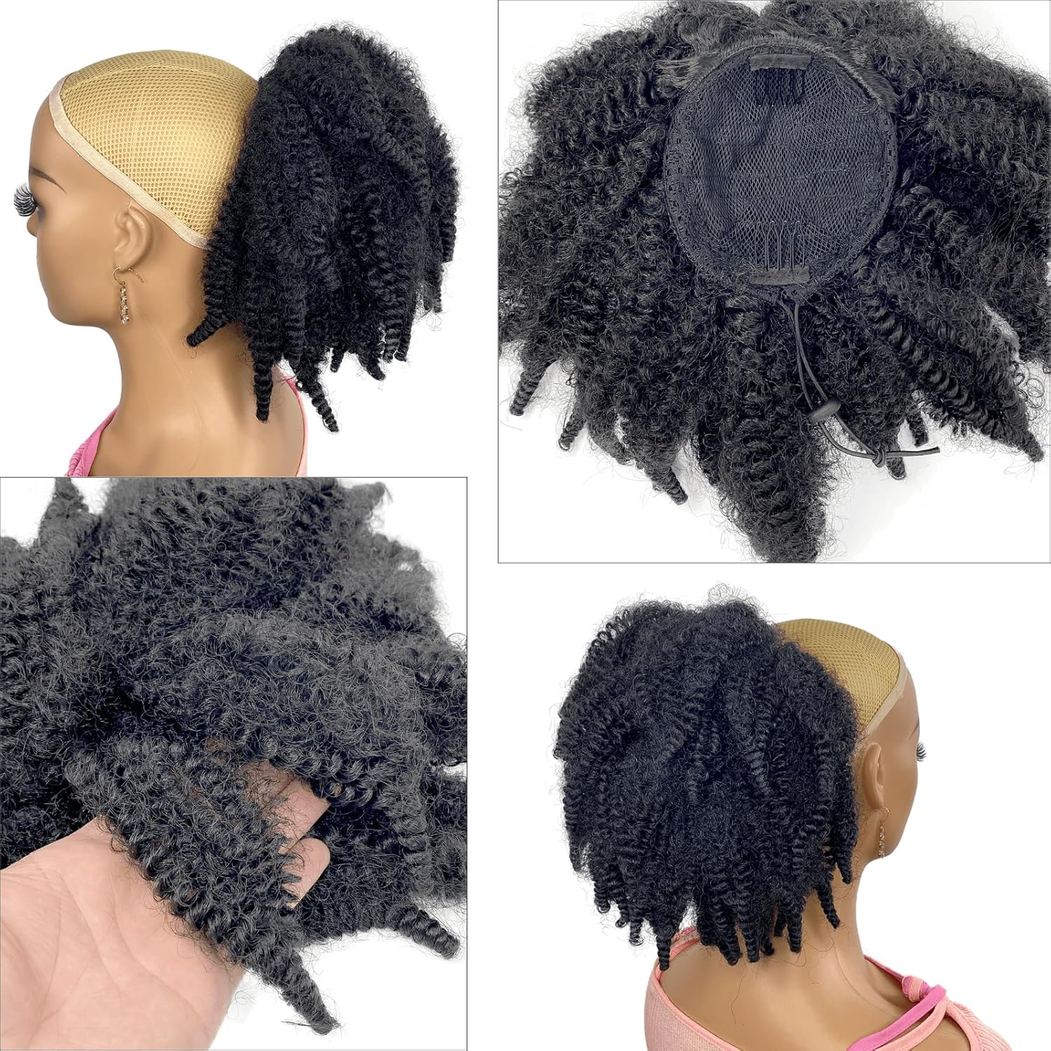 Rambut Marley Pendek 12 inci,  - Drawstring Afro Curly Puff Ponytail ulasan dan harga