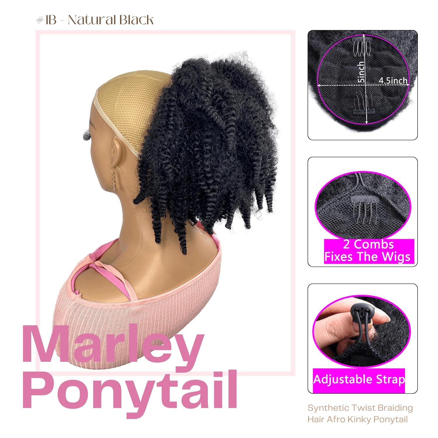 Rambut Marley Pendek 12 inci,  - Drawstring Afro Curly Puff Ponytail ulasan dan harga