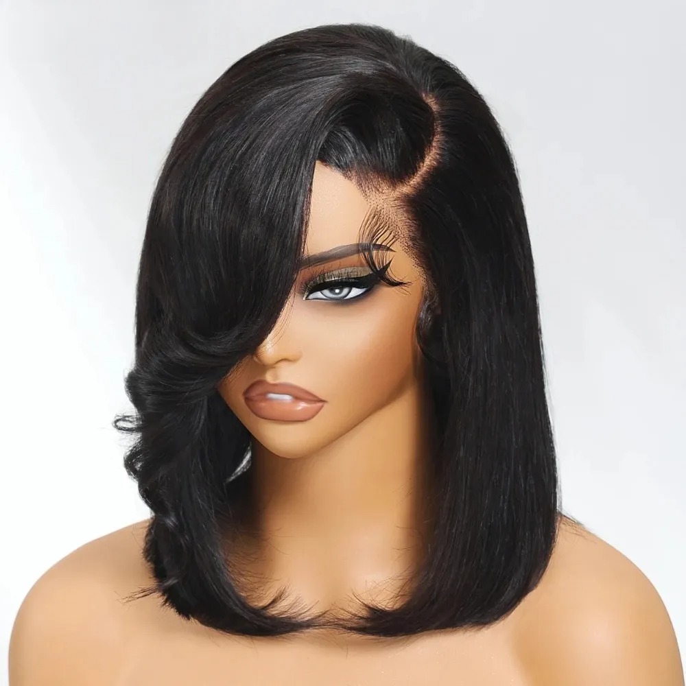 Wig Rambut Pendek Bob Hitam Lu - Pre Parted 13X4 Lace Front Bob Wig ulasan dan harga