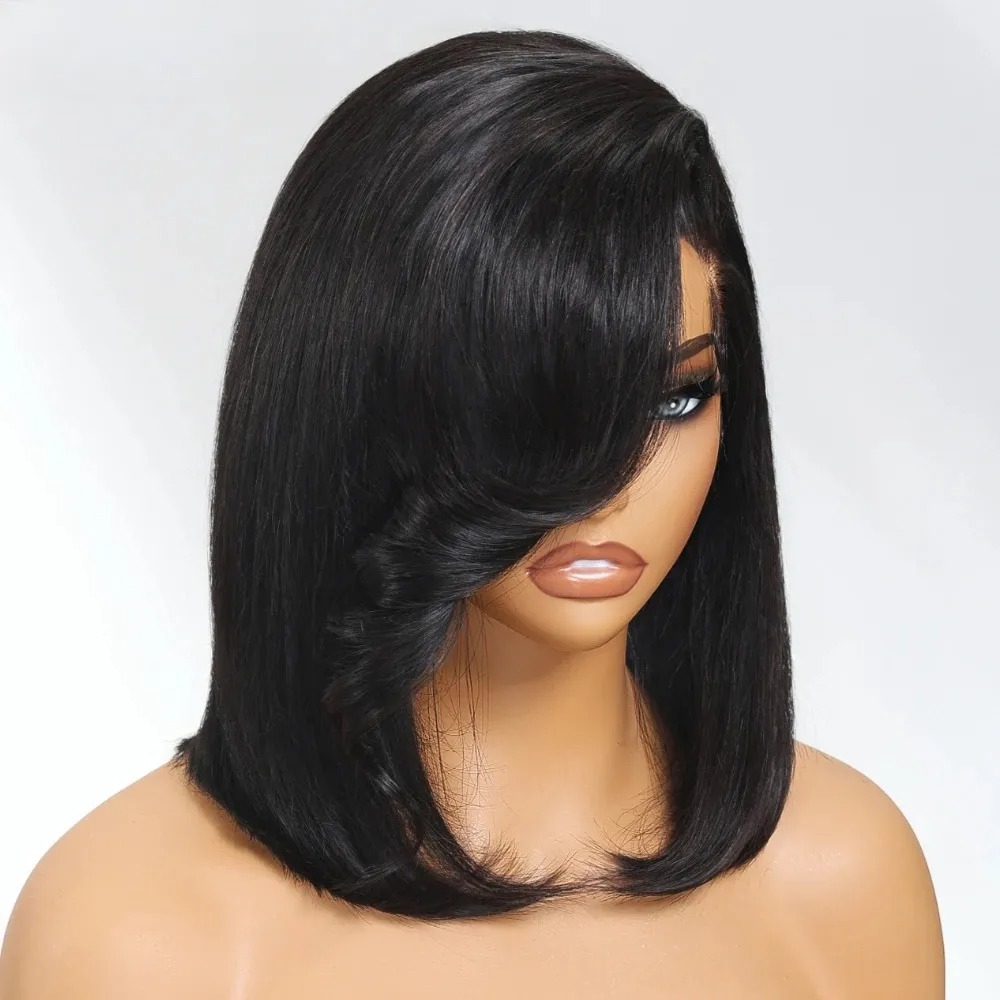 Wig Rambut Pendek Bob Hitam Lu - Pre Parted 13X4 Lace Front Bob Wig ulasan dan harga