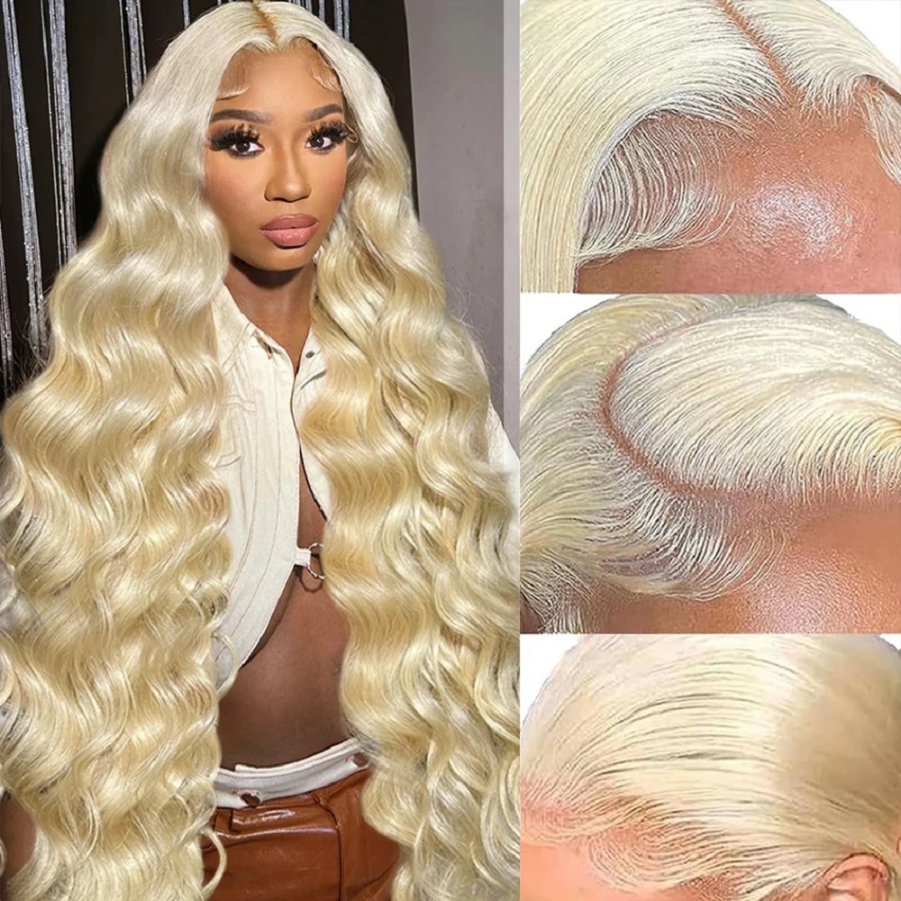 Wig Rambut Manusia 46 Inci HD  - 613 Blonde Body Wave Lace Front Wig ulasan dan harga