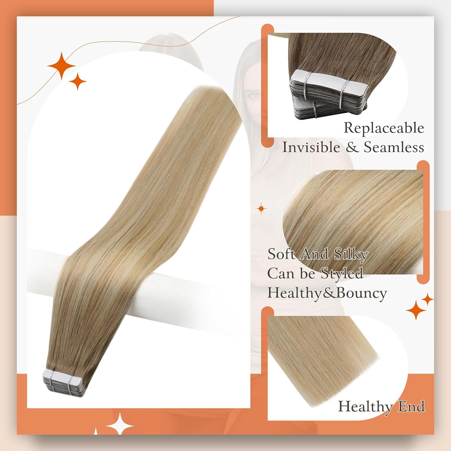 Pita Omber Bersinar Penuh Dala - Invisible Tape In Extensions Real Hair ulasan dan harga