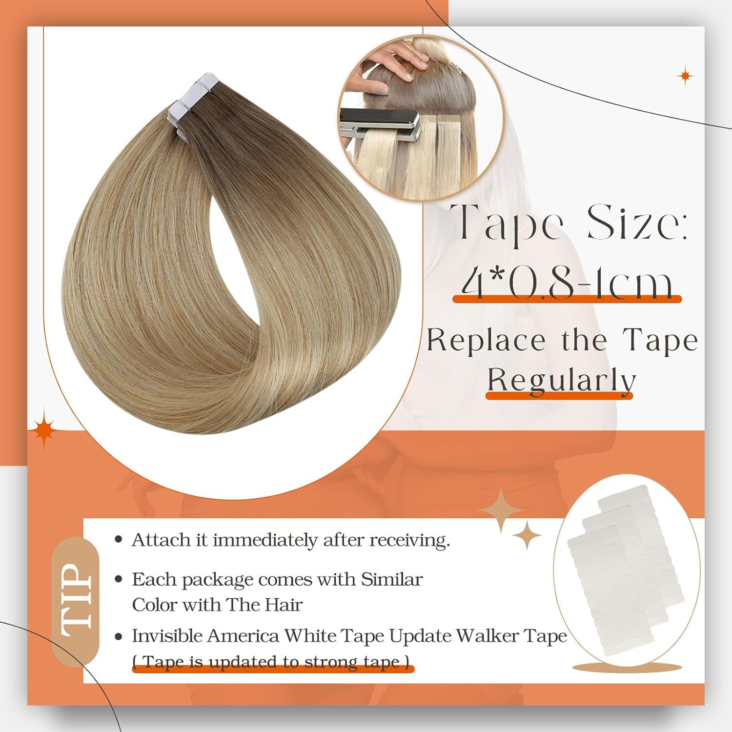 Pita Omber Bersinar Penuh Dala - Invisible Tape In Extensions Real Hair ulasan dan harga