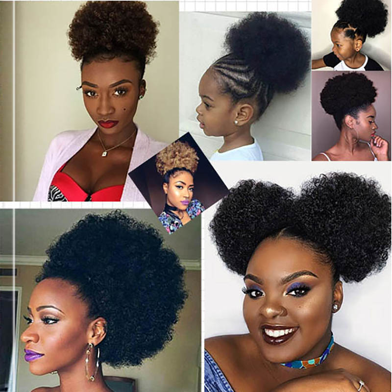 Klip Ekstensi Ekor Kuda Puff A - Drawstring Afro Curly Puff Ponytail ulasan dan harga