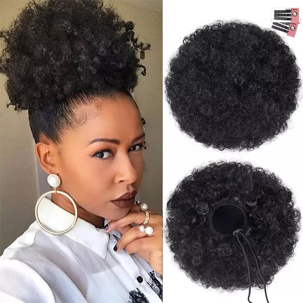 Ekstensi Ekor Kuda Serut Afro  - Drawstring Afro Curly Puff Ponytail ulasan dan harga