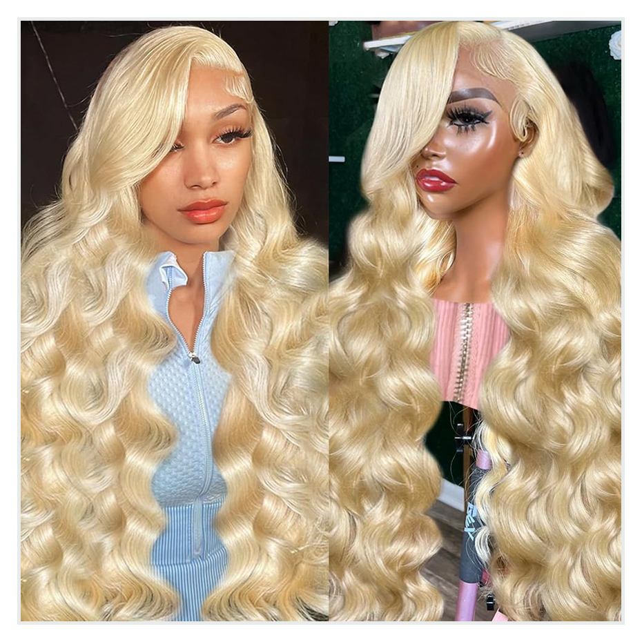 Wig Rambut Asli Honey Blonde 6 - 613 Blonde Body Wave Lace Front Wig ulasan dan harga