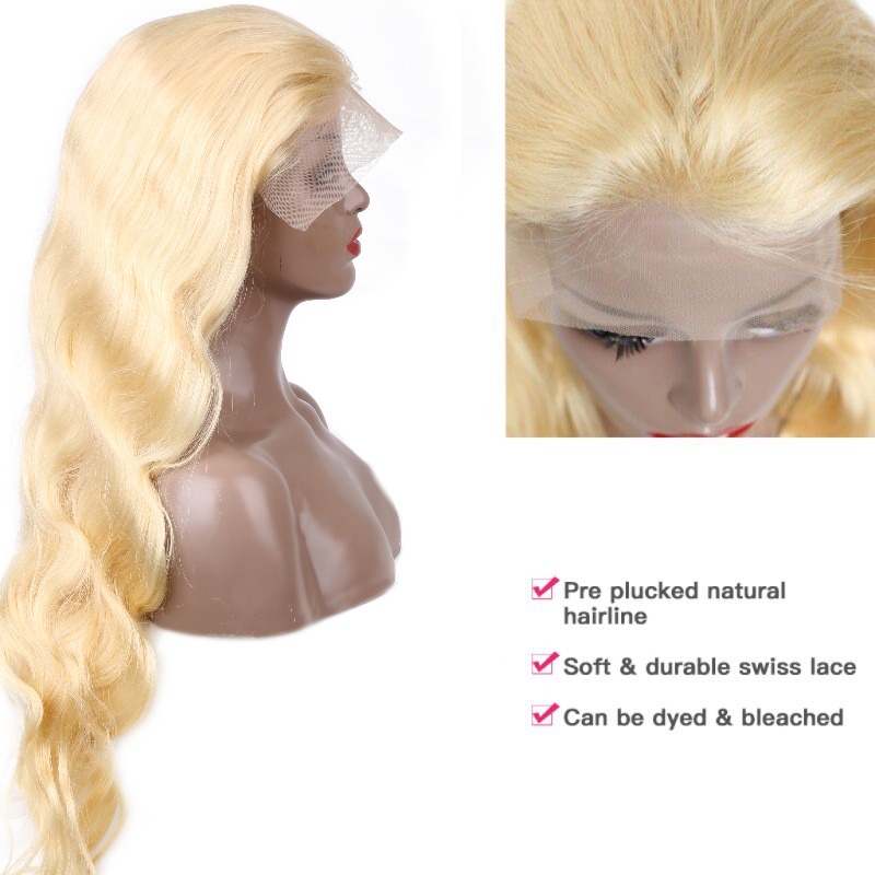 Wig Rambut Asli Honey Blonde 6 - 613 Blonde Body Wave Lace Front Wig ulasan dan harga