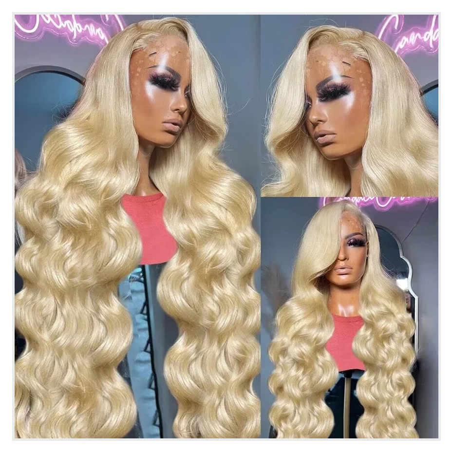 Wig Rambut Asli Honey Blonde 6 - 613 Blonde Body Wave Lace Front Wig ulasan dan harga